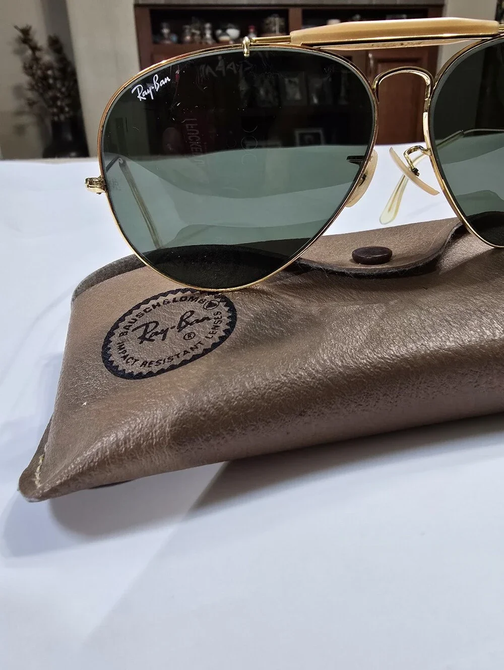 Vintage 60s Ray-Ban Men’s Gold Aviator Sunglasses 62[]14
